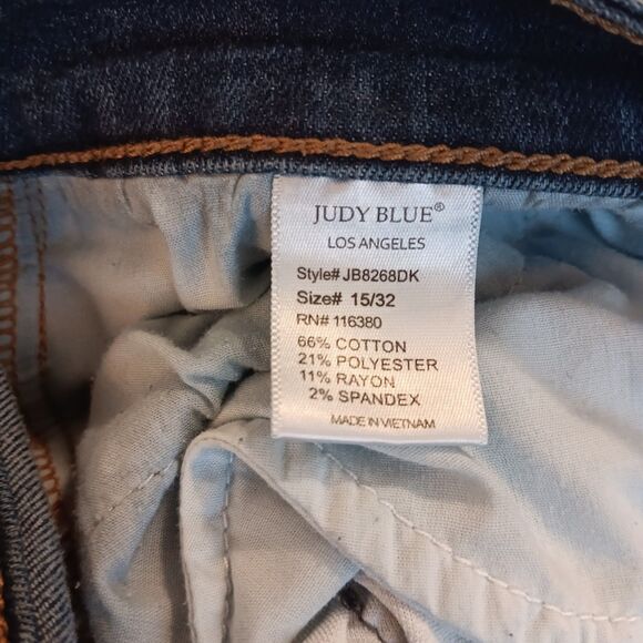 Judy Blue Mid-Rise Distressed Skinny Jeans Red Buffalo Plaid Patch Sz 15/32 - Picture 14 of 14